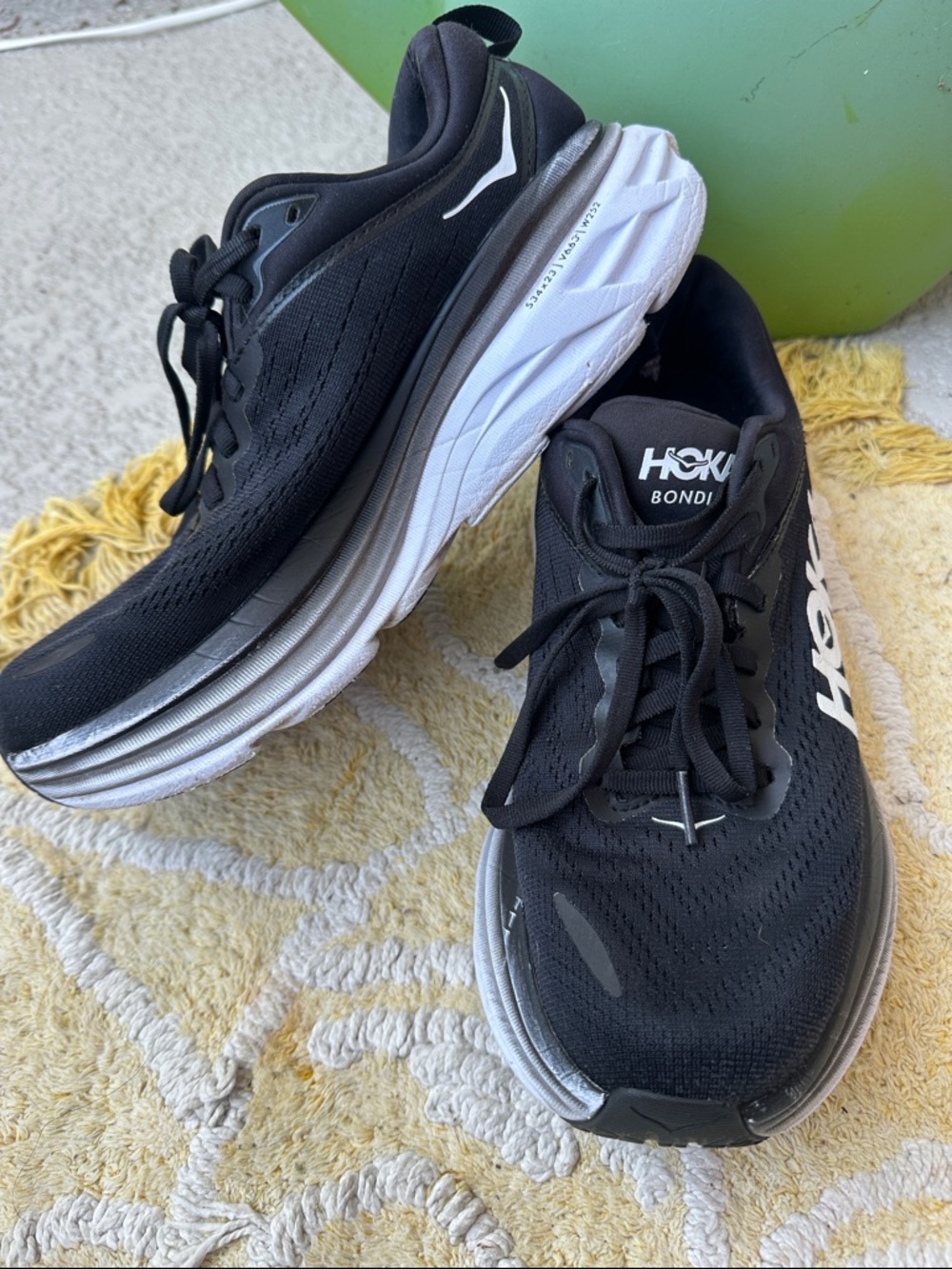 HOKA Bondi Running Shoes Black White Size 8.5 Max Cushion Comfort Sneakers